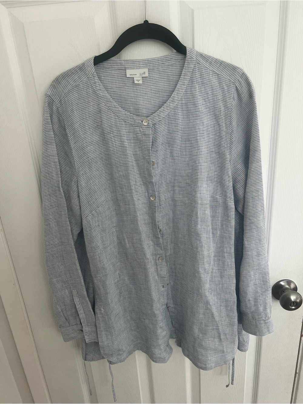 J. Jill Light Blue Striped Button-Down Shirt 100% linen